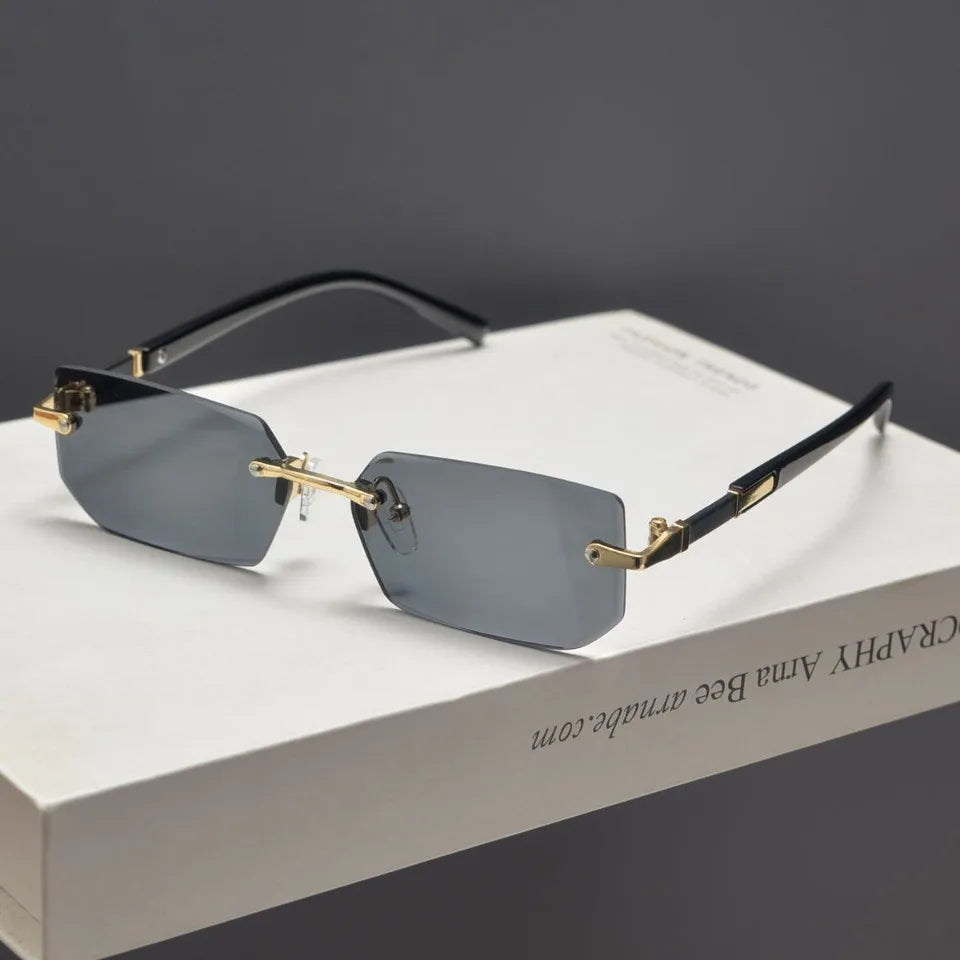 RBB Rimless Rectangle Sunglasses – Fashionable Small Square Shades for Women & Men