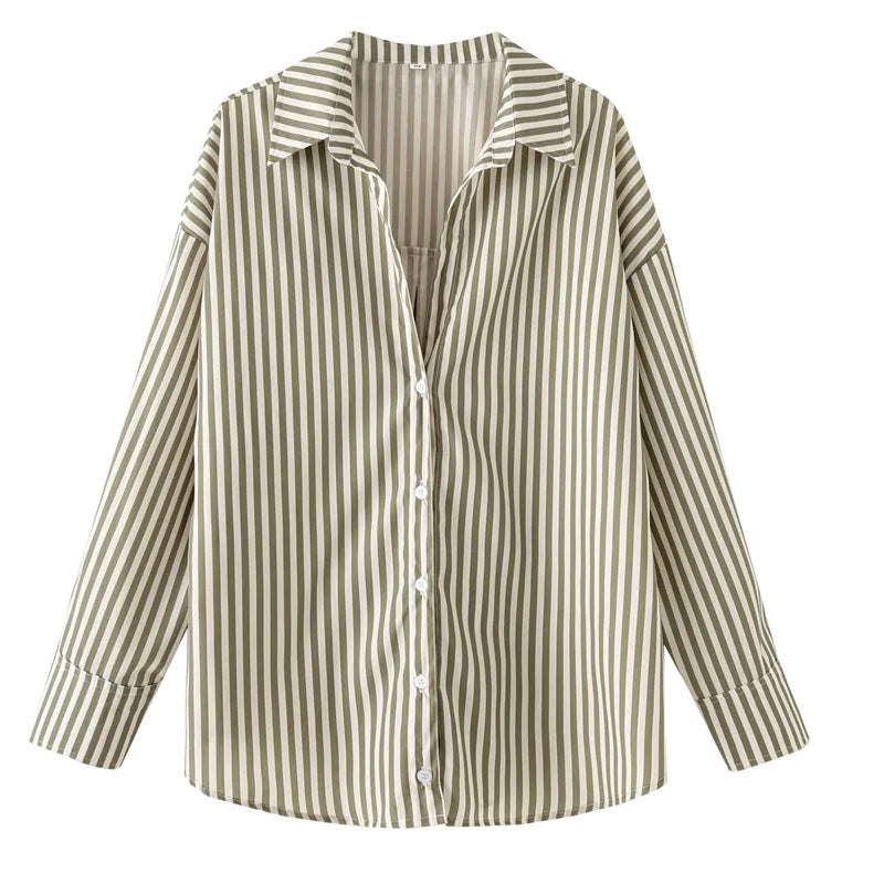 TRAF 2025 Women's Shirt Long Blue Shirt Women Spring Long Sleeve Oversize Shirts Blouses Korean Style Casual Button Up Shirts