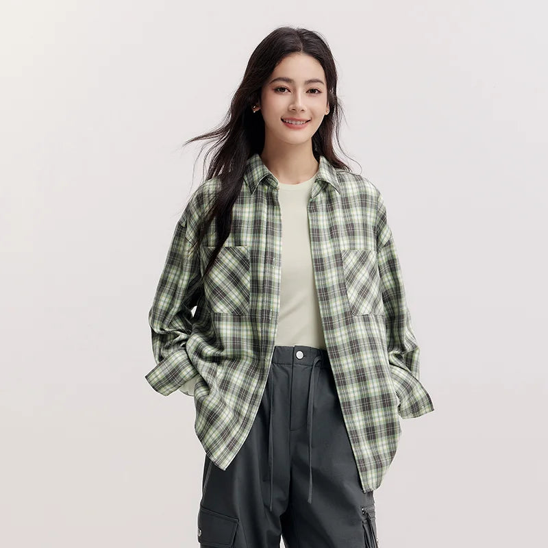 Semir Long Sleeve Shirt Women Mid-long Style Oversize Spring 2025 New Spring Checkered Top Vintage