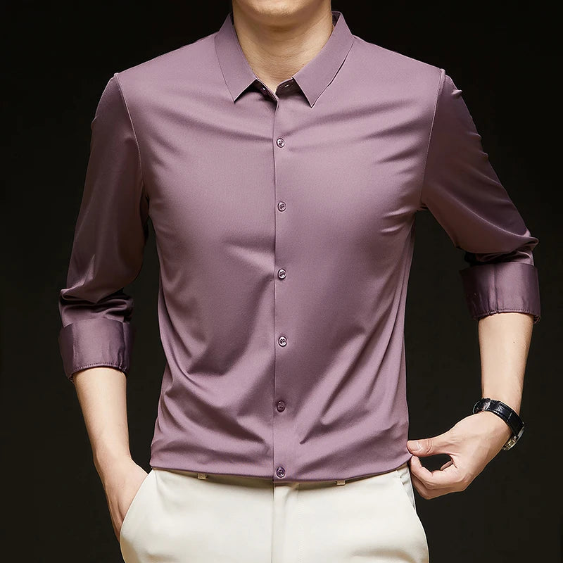 RBB Men’s Premium Ultra-Stretch Long Sleeve Shirt – Silky Formal & Casual Wear