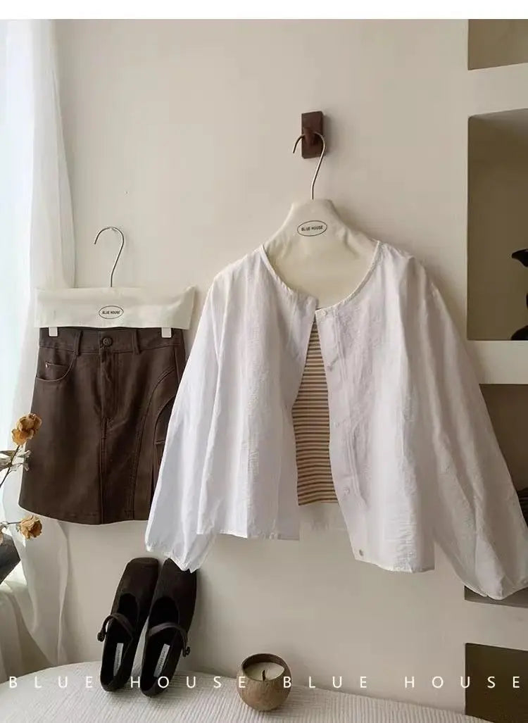 Fall Korean Sle Casual Long Sve irt Women's Versatile Artistic Outerwear round Ne Top Coat Women Loose Fit Commute S...