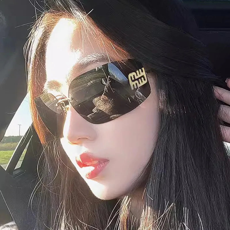 RBB Classic Rimless Rectangle Sunglasses for Women – Luxury Gradient Shades