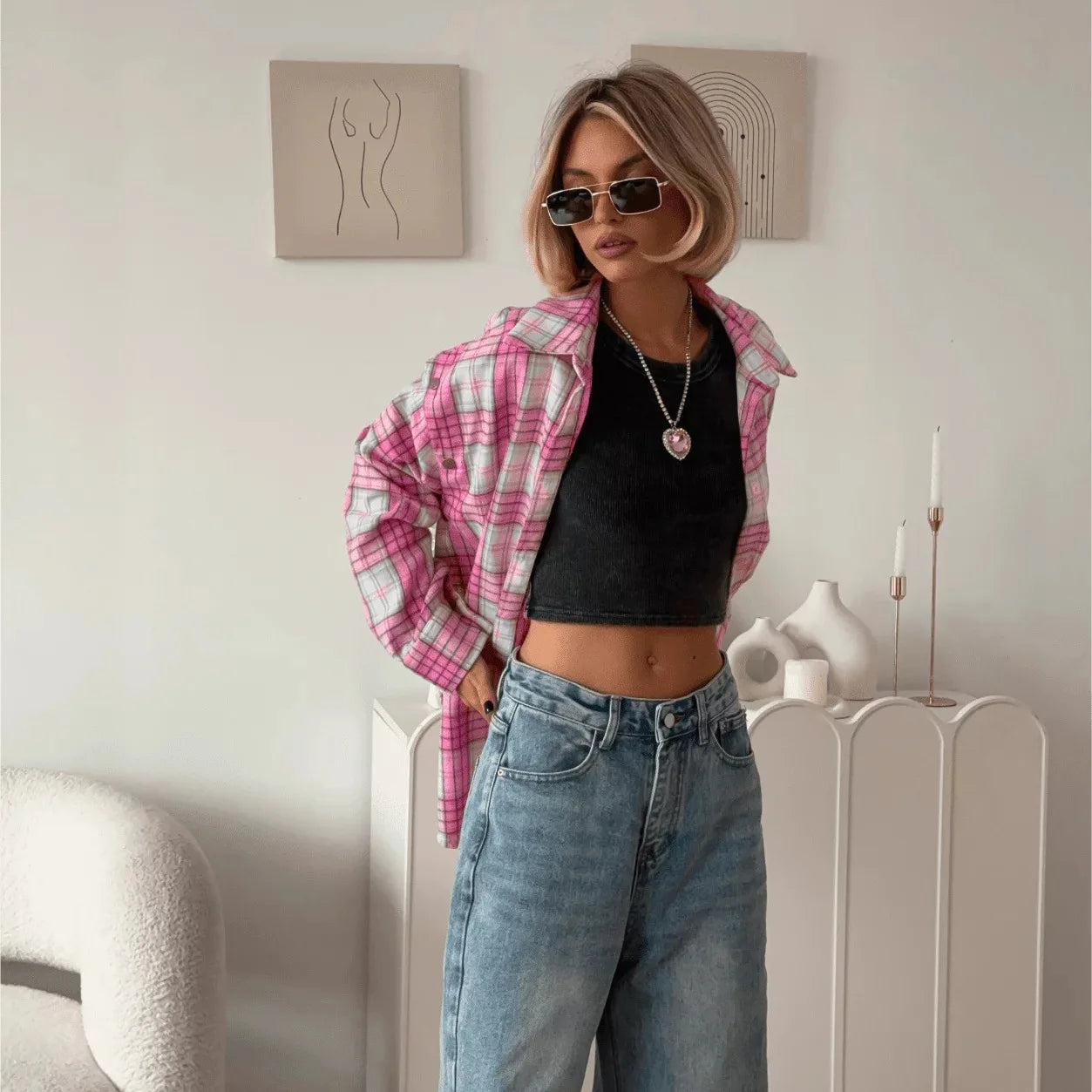 Tossy Casual Printed Patchwork Shirts Top Female Patchwork Lapel Loose Contrast Long Sleeve Elegant Coat For Women Summer Top