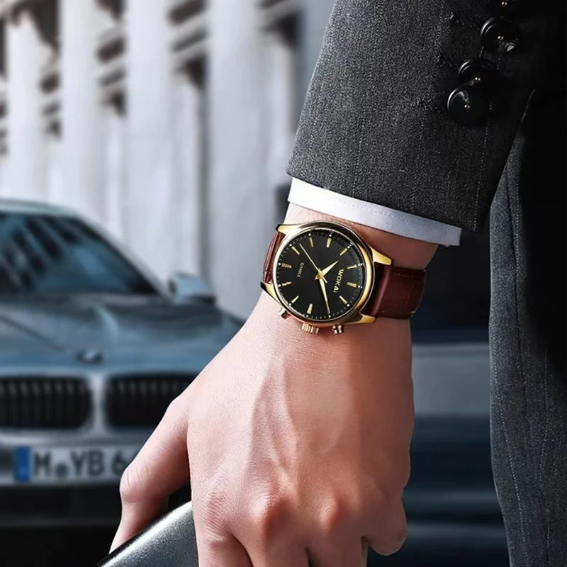 RBB Men’s Business Quartz Watch – High-Quality Leather Belt, Retro Classic Design, Waterproof