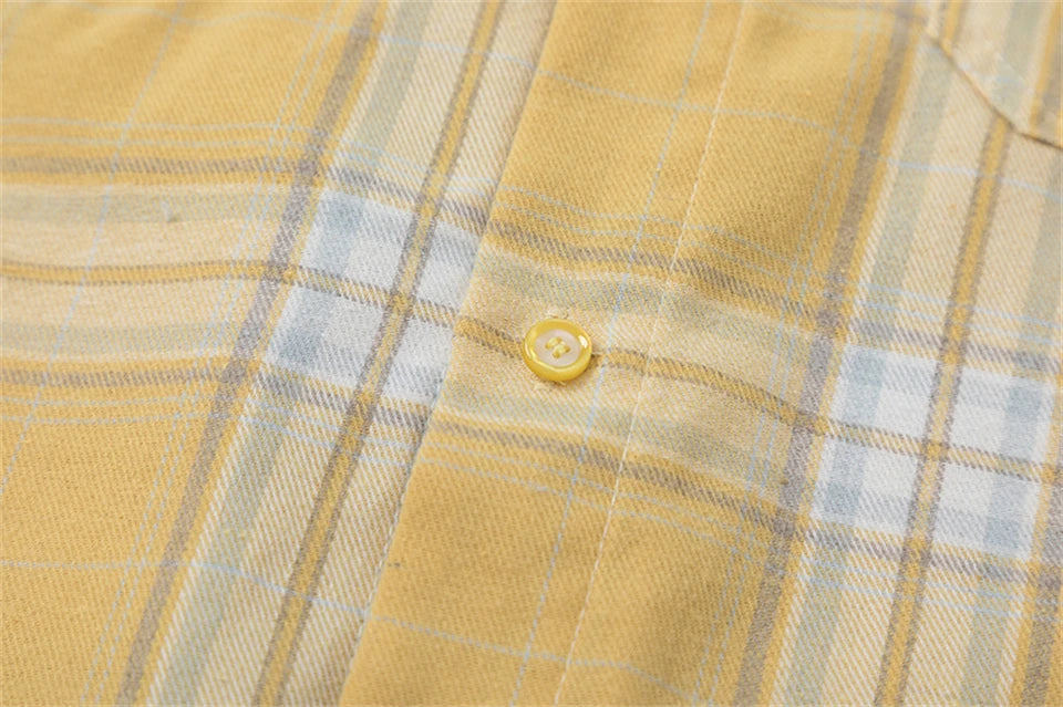 Elegant Women's Blouses 2024 Autumn 100 Cotton Yellow Plaid Shirts for Women Ladies Clothes in Offers Women's Long Sleeve Top