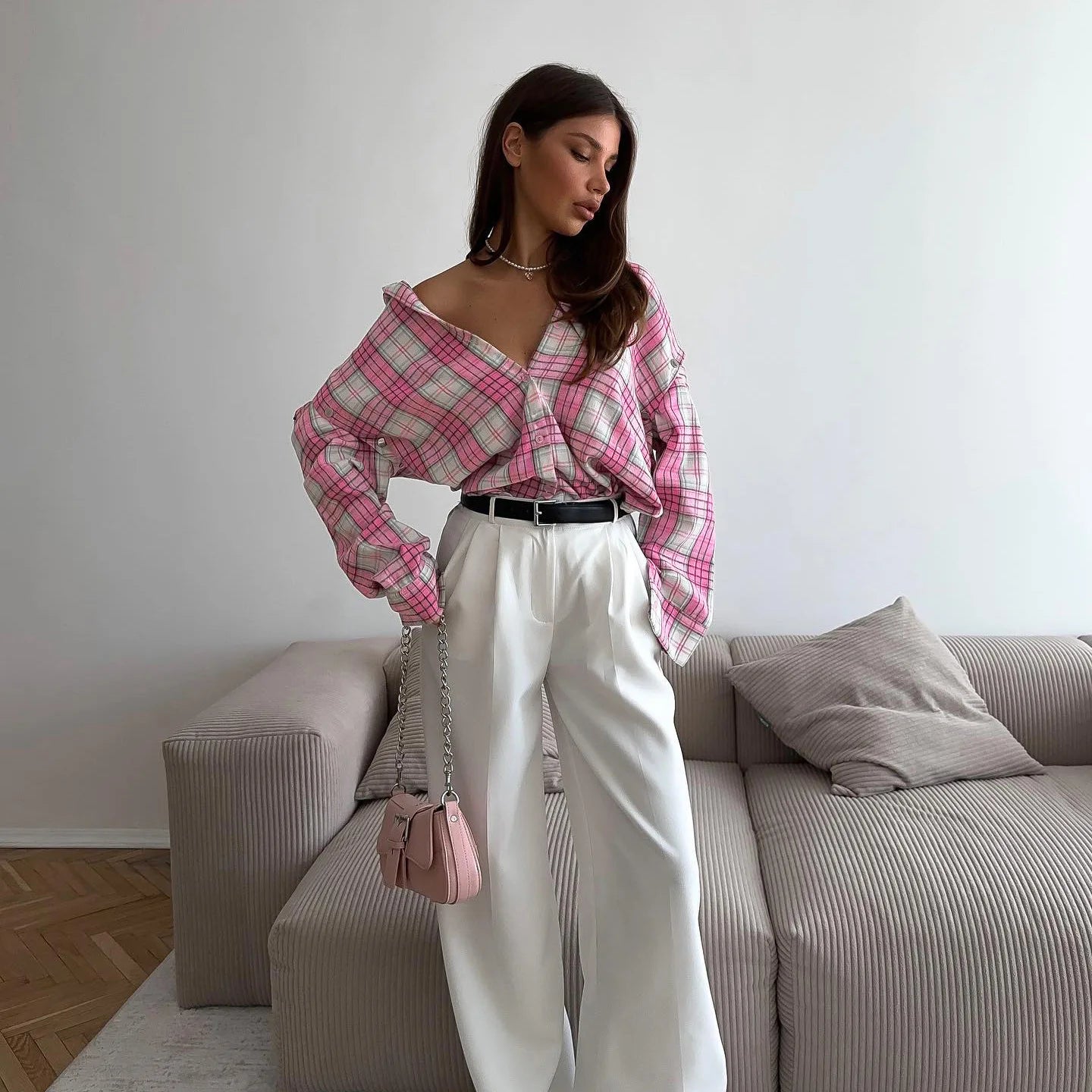 Tossy Casual Printed Patchwork Shirts Top Female Patchwork Lapel Loose Contrast Long Sleeve Elegant Coat For Women Summer Top