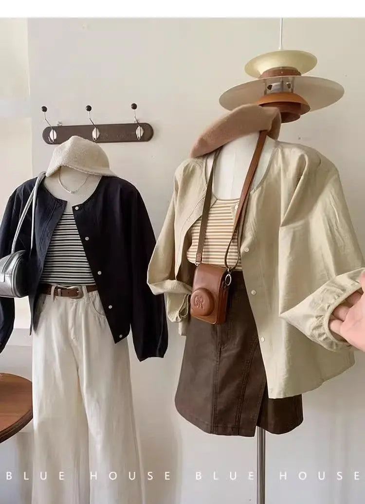 Fall Korean Sle Casual Long Sve irt Women's Versatile Artistic Outerwear round Ne Top Coat Women Loose Fit Commute S...