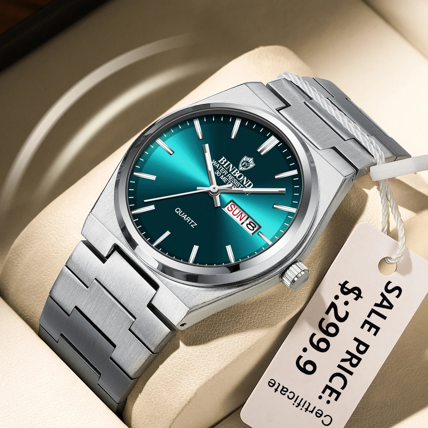 RBB Luxury Men’s Quartz Watch – Stainless Steel, Date & Week Display, Waterproof, Luminous