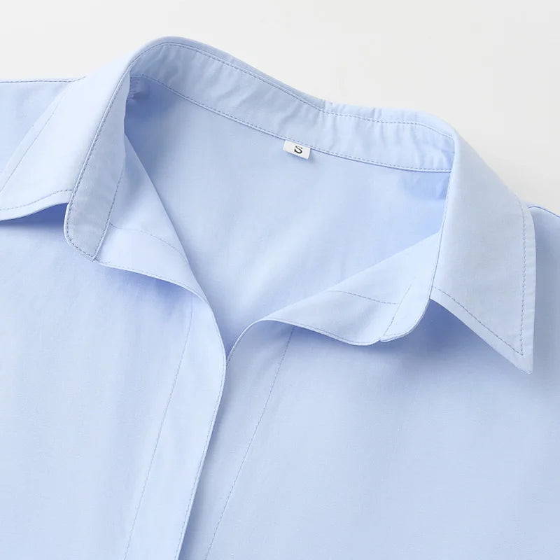 TRAF 2025 Women's Shirt Long Blue Shirt Women Spring Long Sleeve Oversize Shirts Blouses Korean Style Casual Button Up Shirts