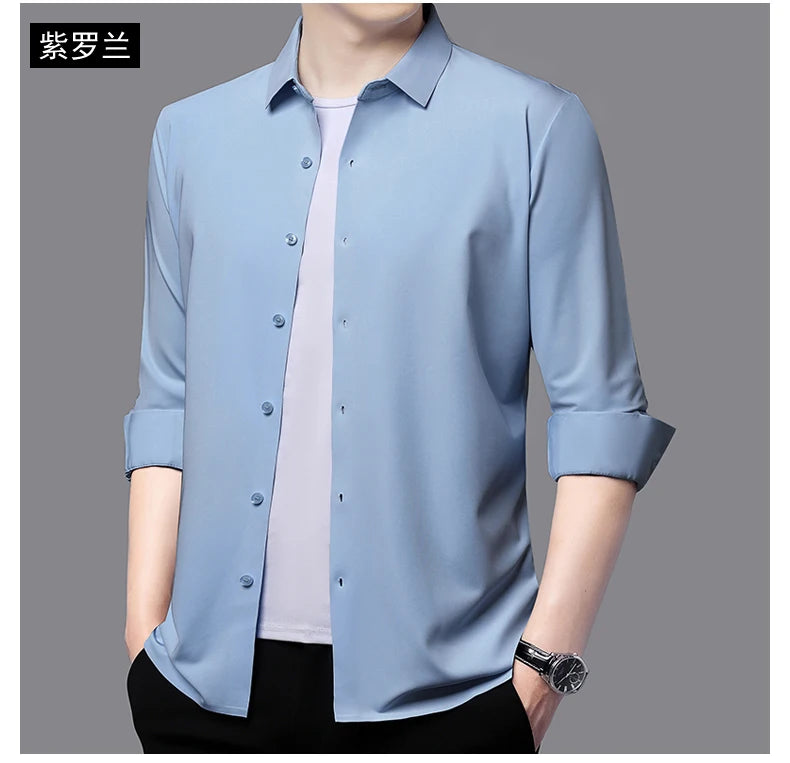 RBB Men’s Premium Ultra-Stretch Long Sleeve Shirt – Silky Formal & Casual Wear